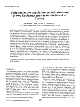 Variation in the Population Genetic Structure of Two Cyclamen Species on the Island of Corsica