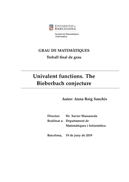 Univalent Functions. the Bieberbach Conjecture