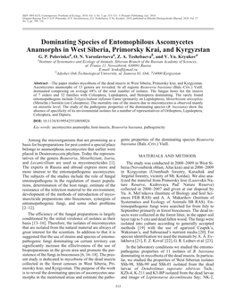 Dominating Species of Entomophilous Ascomycetes Anamorphs in West Siberia, Primorsky Krai, and Kyrgyzstan a a B a G