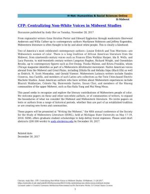 CFP: Centralizing Non-White Voices in Midwest Studies