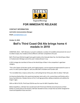 Bell's Third Coast Old Ale Brings Home 4 Medals in 2018