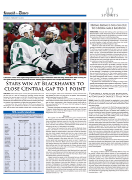 Stars Win at Blackhawks to Close Central Gap to 1 Point