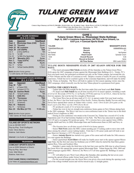 2007 Tulane FB Game Notes.Indd