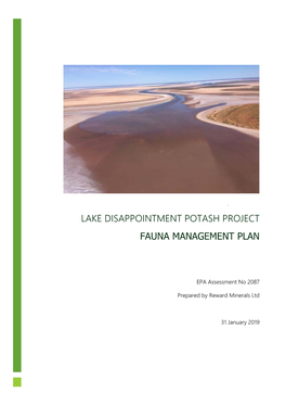 Lake Disappointment Potash Project Fauna Management Plan