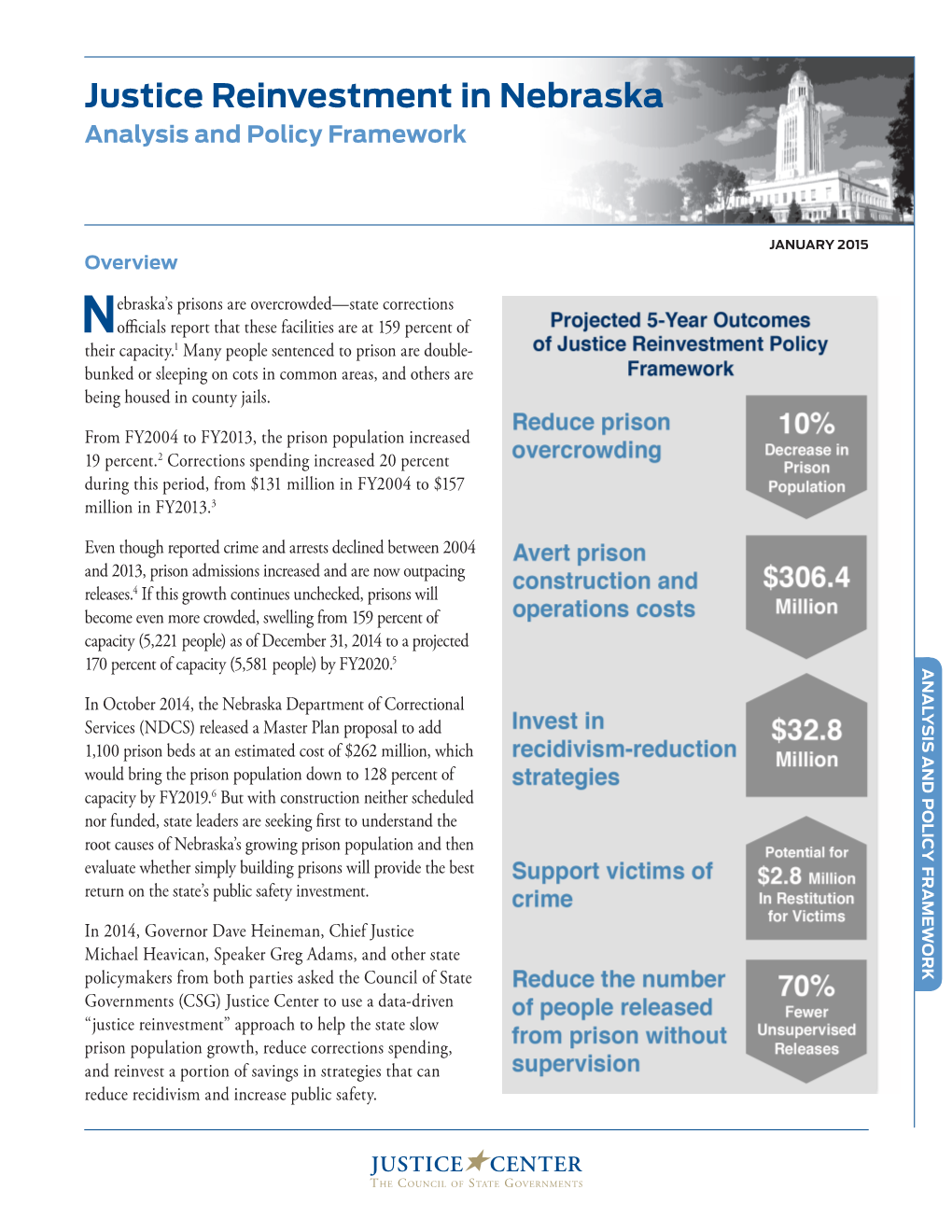 Justice Reinvestment in Nebraska Analysis and Policy Framework