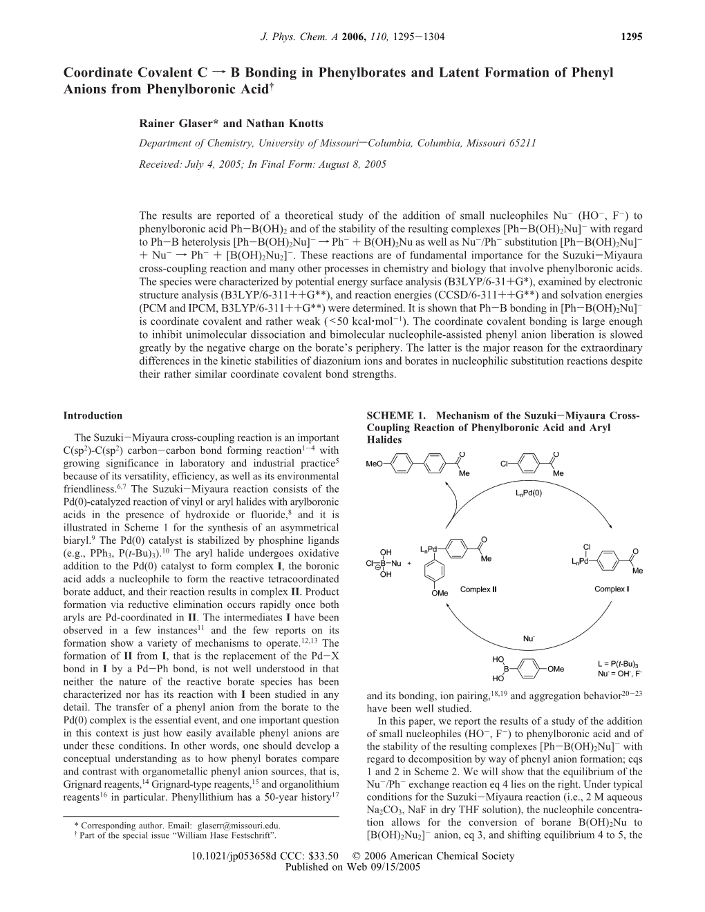 Coordinate Covalent C F B Bonding in Phenylborates and Latent Formation of Phenyl Anions from Phenylboronic Acid†