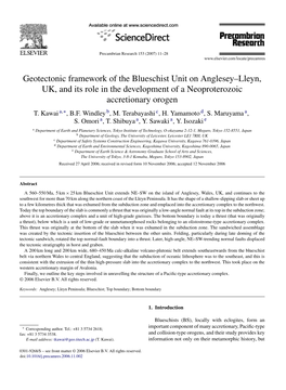 Geotectonic Framework of the Blueschist Unit on Anglesey–Lleyn, UK, and Its Role in the Development of a Neoproterozoic Accretionary Orogen T