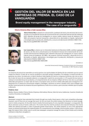 Gestión Del Valor De Marca En Las Empresas De Prensa. El Caso De La Vanguardia Brand Equity Management in the Newspaper Industry