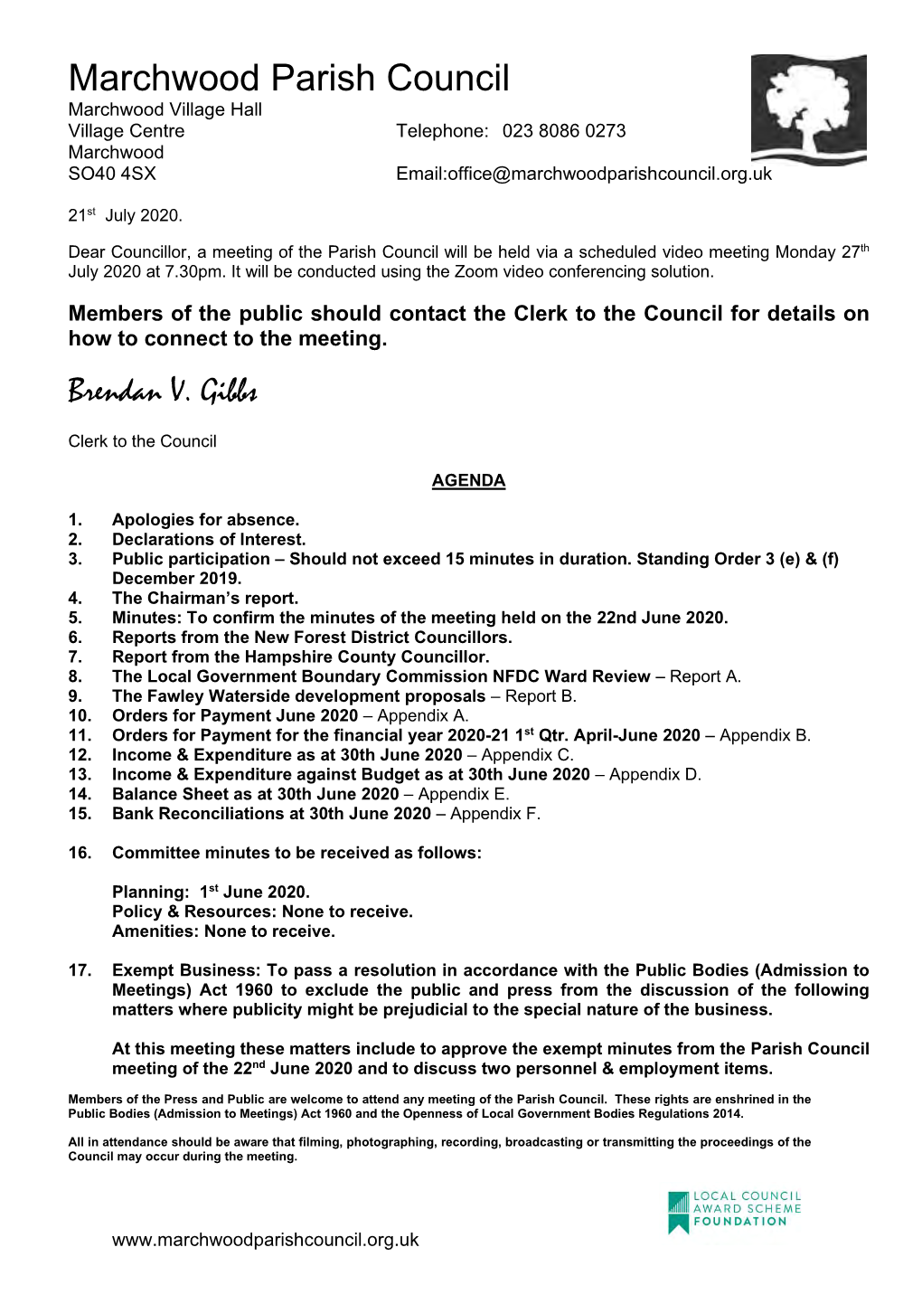 Marchwood Parish Council Marchwood Village Hall Village Centre Telephone: 023 8086 0273 Marchwood SO40 4SX Email:Office@Marchwoodparishcouncil.Org.Uk