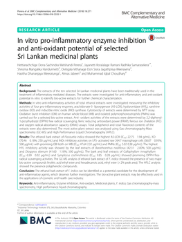 In Vitro Pro-Inflammatory Enzyme Inhibition and Anti-Oxidant Potential