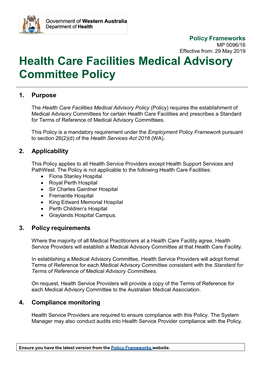 Health Care Facilities Medical Advisory Committee Policy