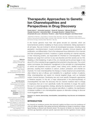 Therapeutic Approaches to Genetic Ion Channelopathies and Perspectives in Drug Discovery