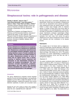 Streptococcal Toxins: Role in Pathogenesis and Disease