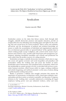 Syndicalism," in Carl Levy and Matthew Adams (Eds.), the Palgrave Handbook of Anarchism, Palgrave, Pp