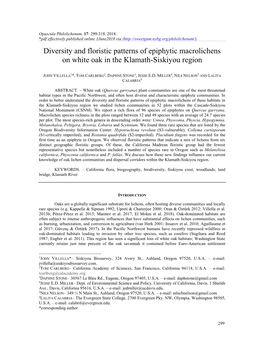 Diversity and Floristic Patterns of Epiphytic Macrolichens on White Oak in the Klamath-Siskiyou Region