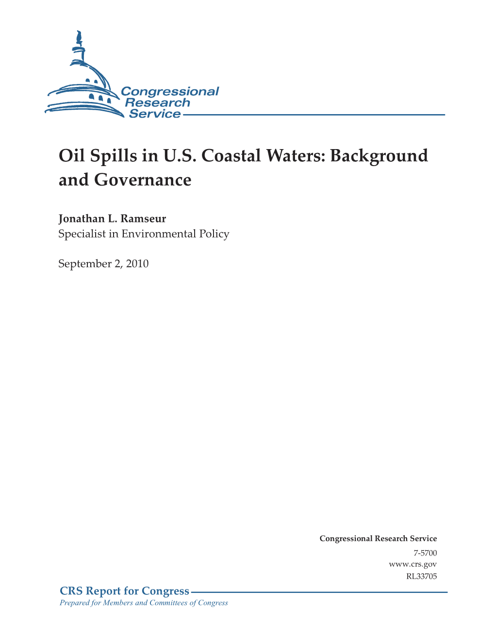 Oil Spills in U.S. Coastal Waters: Background and Governance