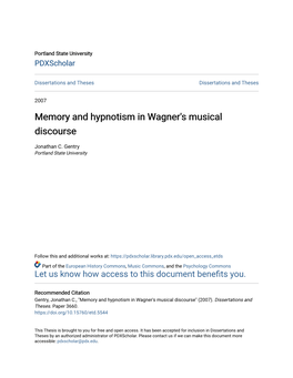 Memory and Hypnotism in Wagner's Musical Discourse
