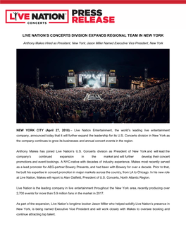Live Nation's Concerts Division Expands Regional