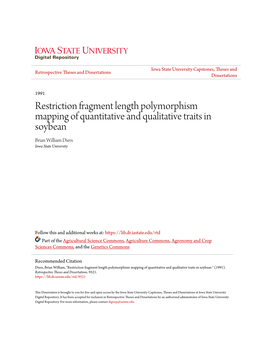 Restriction Fragment Length Polymorphism Mapping of Quantitative and Qualitative Traits in Soybean Brian William Diers Iowa State University