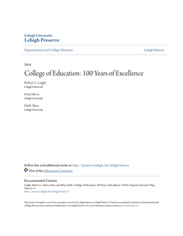 College of Education: 100 Years of Excellence Robert L