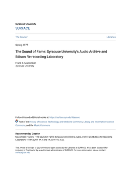 Syracuse University's Audio Archive and Edison Re-Recording Laboratory