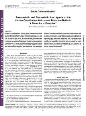 Rosuvastatin and Atorvastatin Are Ligands of the Human Constitutive Androstane Receptor/Retinoid X Receptor a Complex S