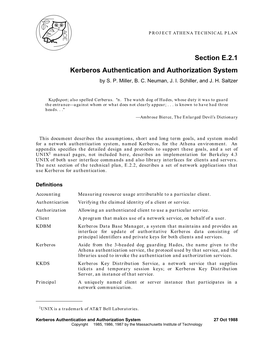 Section E.2.1 Kerberos Authentication and Authorization System by S