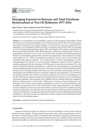 Managing Exposure to Benzene and Total Petroleum Hydrocarbons at Two Oil Refineries 1977–2014
