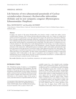 Life Histories of Two Ichneumonid Parasitoids of Cyclosa Octotuberculata