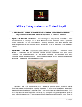 Military History Anniversaries 01 Thru 15 April