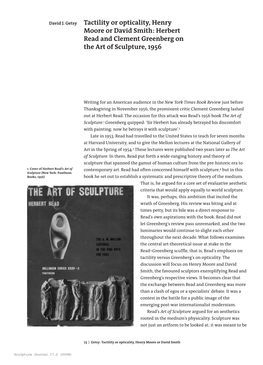 Tactility Or Opticality, Henry Moore Or David Smith: Herbert Read and Clement Greenberg on the Art of Sculpture, 1956
