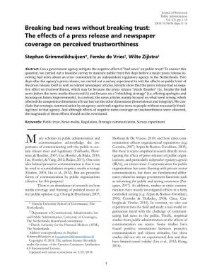 The Effects of a Press Release and Newspaper Coverage on Perceived Trustworthiness