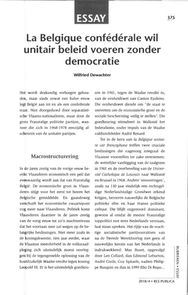 La Belgique Confédérale Wil Unitair Beleid Voeren Zonder Democratie