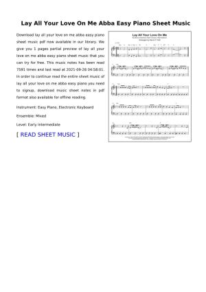 Lay All Your Love on Me Abba Easy Piano Sheet Music