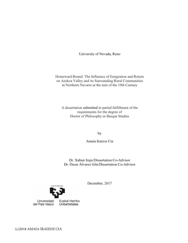 The Influence of Emigration and Return on Aezkoa Valley and Its Surrounding Rural Communities in Northern Navarre at the Turn of the 19Th Century