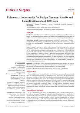 Pulmonary Lobectomies for Benign Diseases: Results and Complications About 120 Cases