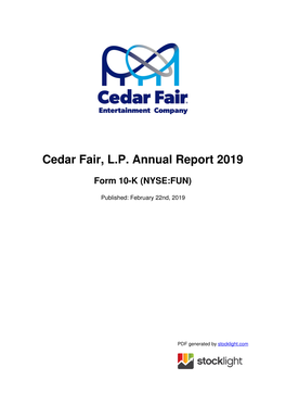 Cedar Fair, L.P. Annual Report 2019