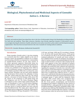 Joshi RK. Biological, Phytochemical and Medicinal Aspects of Cannabis Sativa L.: a Review