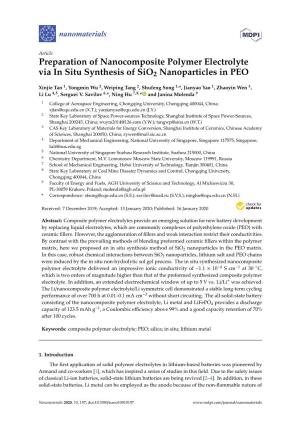 Preparation of Nanocomposite Polymer Electrolyte Via in Situ Synthesis of Sio2 Nanoparticles in PEO