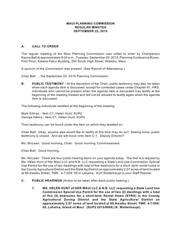 Maui Planning Commission Regular Minutes September 22, 2015