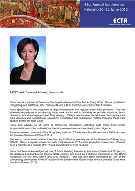 PATSY LAU, Trademark Attorney, Deacons, HK Patsy Lau Is a Partner