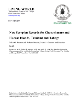 New Scorpion Records for Chacachacare and Huevos Islands, Trinidad and Tobago Mike G