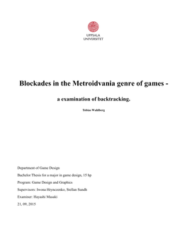 Blockades in the Metroidvania Genre of Games