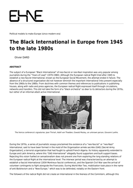 The Black International in Europe from 1945 to the Late 1980S