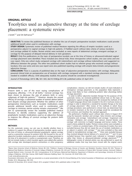 Tocolytics Used As Adjunctive Therapy at the Time of Cerclage Placement: a Systematic Review