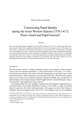 Constructing Papal Identity During the Great Western Schism (1378-1417): Pierre Ameil and Papal Funerals1