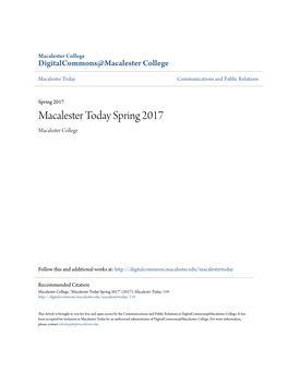 Macalester Today Spring 2017 Macalester College