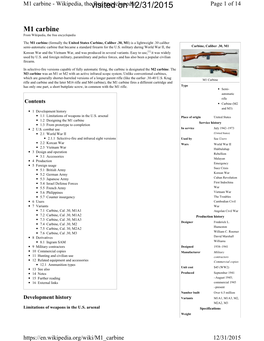 M1 Carbine - Wikipedia, Thevisited Free Encyclopedia on 12/31/2015 Page 1 of 14