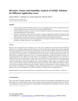 Bivariate, Cluster and Suitability Analysis of Nosql Solutions for Different Application Areas