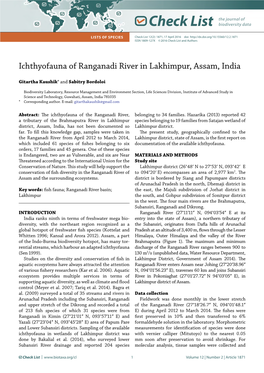 Ichthyofauna of Ranganadi River in Lakhimpur, Assam, India